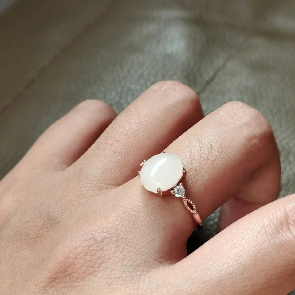 【十一臻选】天然和田玉白玉戒指白色简约时尚气质款xw