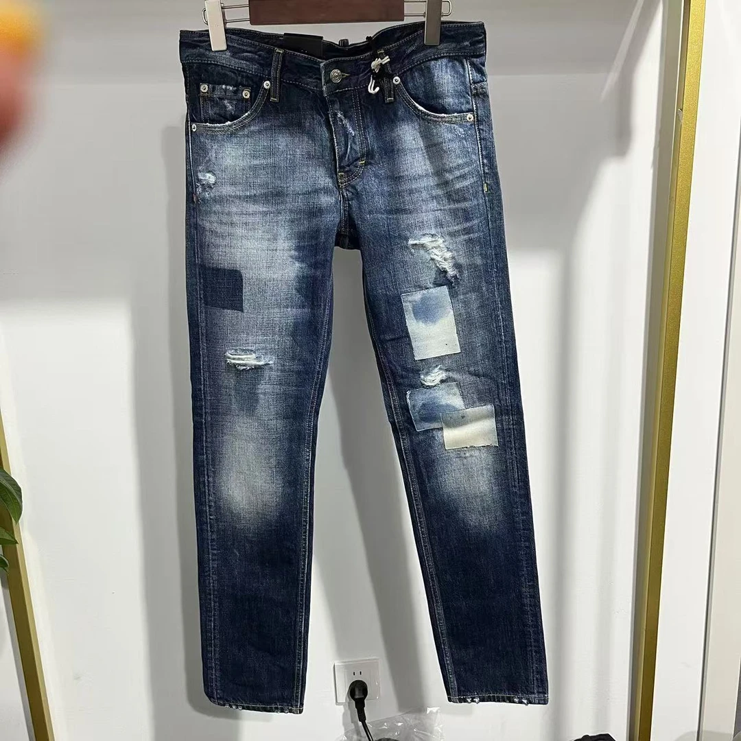 Q-37 2024秋季男士秋季做旧休闲意大利设计师高端牛仔长裤 91023