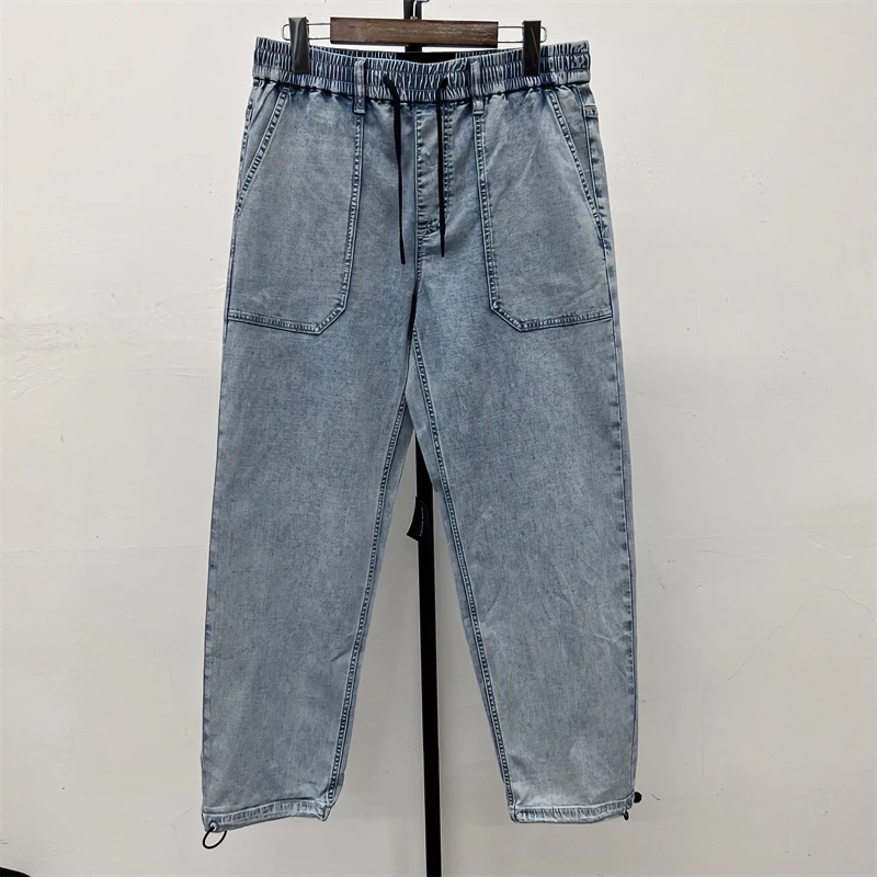 (2.23) O-28 潮牌男款春夏季浅蓝色直筒可束口休闲牛仔裤 u0091