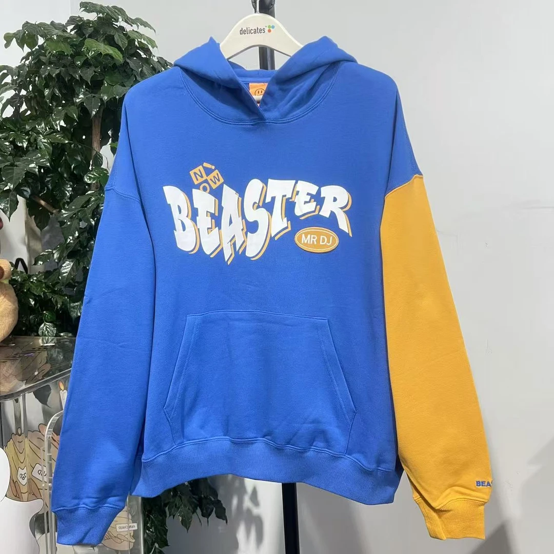 【鬼脸】M-4 24新款潮牌情侣款字母印花拼色休闲连帽卫衣 81150