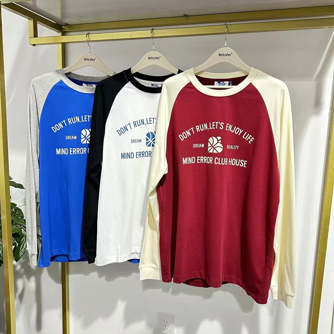 M-21 24秋季潮牌情侣三色休闲拼色字母印花长袖T恤 C3212