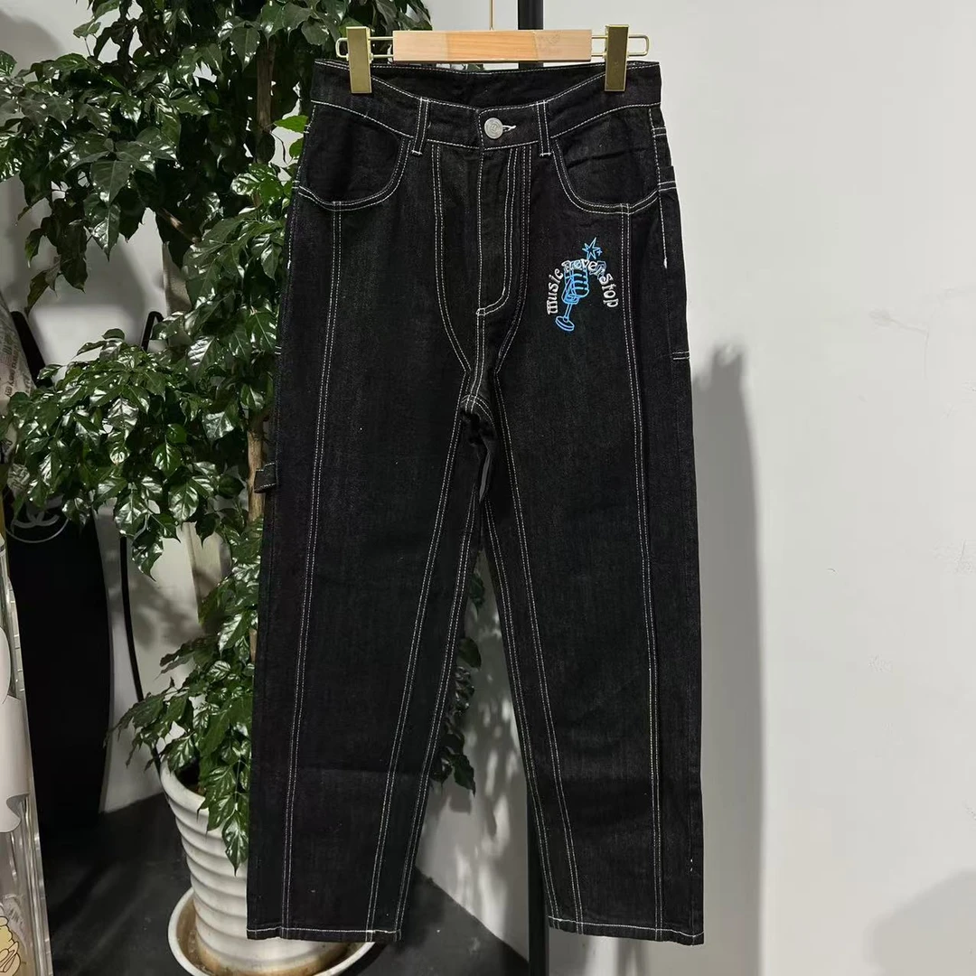 V-7（3.6）【鬼脸】潮牌秋季男士字母刺绣明线休闲牛仔裤 91265