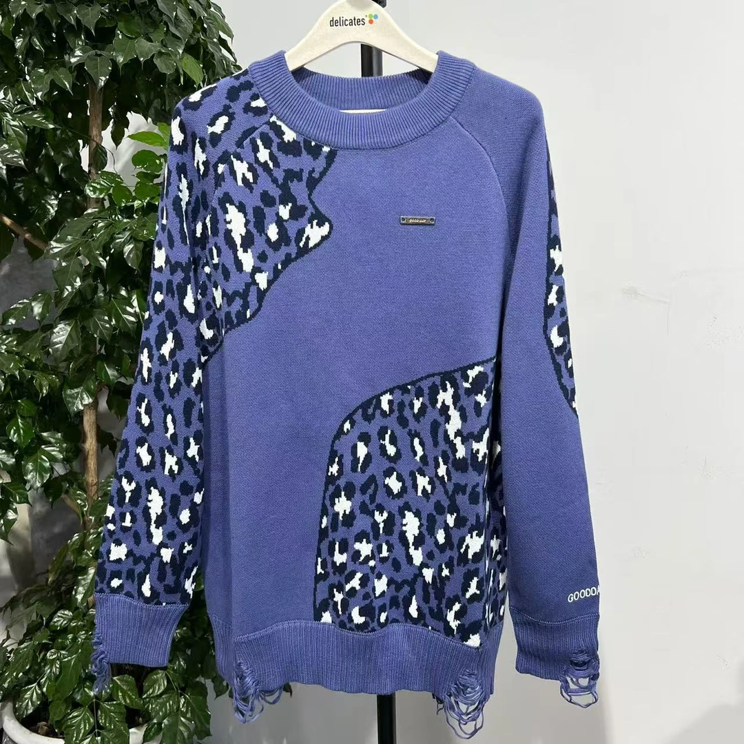 【鬼脸】M-22 24新款潮牌秋冬季情侣款花色针织圆领毛衣 03130