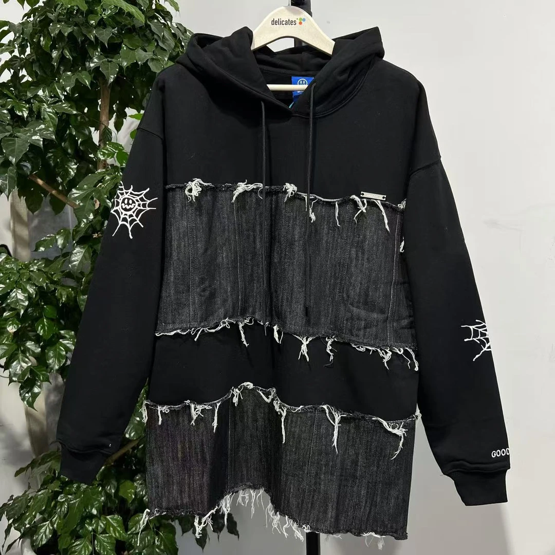 【鬼脸】M-2 24新款潮牌情侣款字母印花拼接休闲连帽卫衣 93128