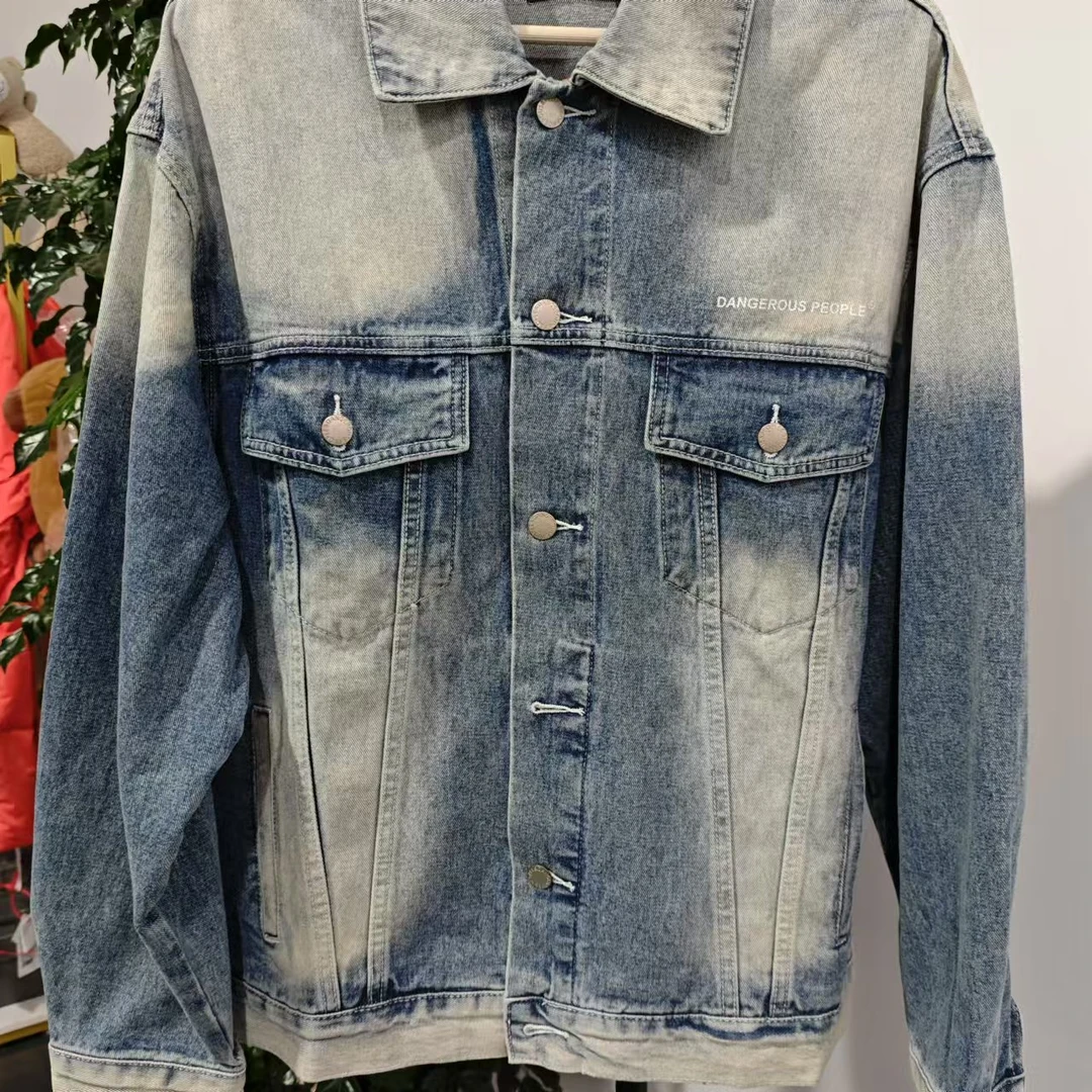 F-15 潮牌情侣款字母印花浅蓝色水洗牛仔外套 D040M