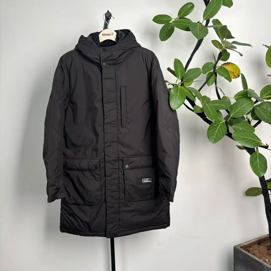 A 24新款冬季男士中长款黑色连帽羽绒服 21003