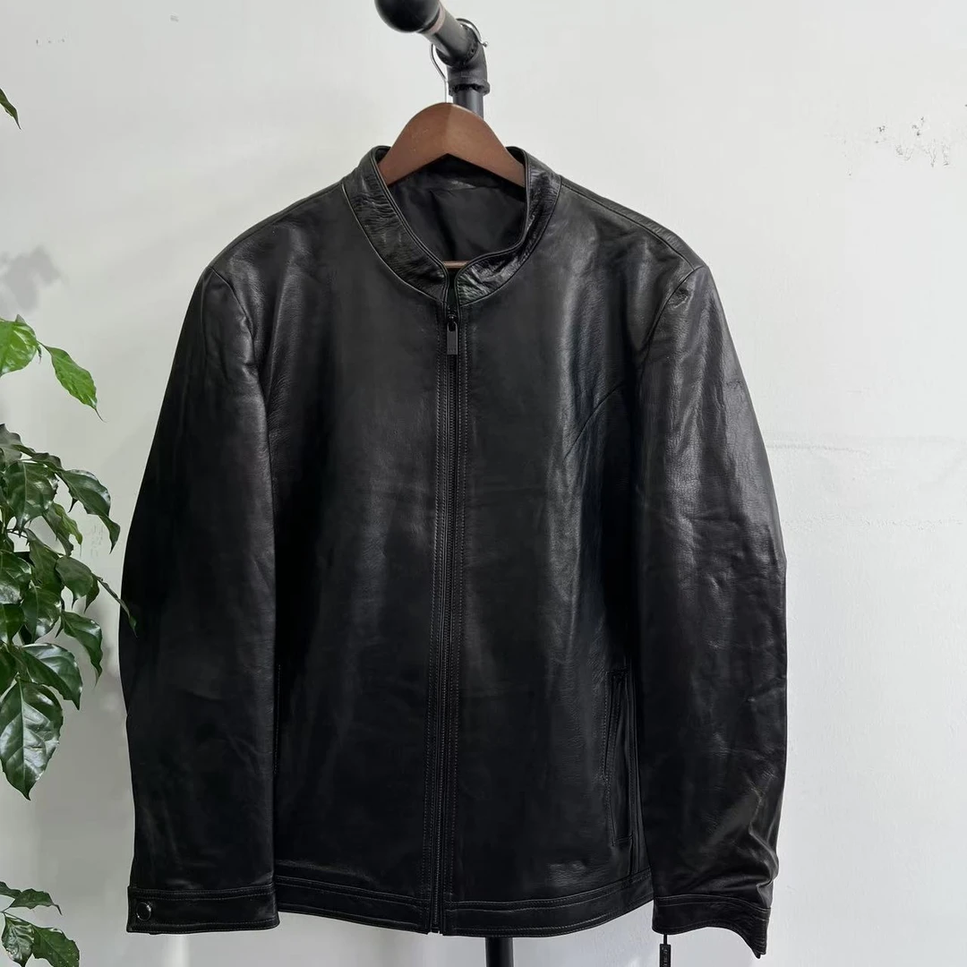 秋季男款时尚休闲翻领山羊皮皮衣 809