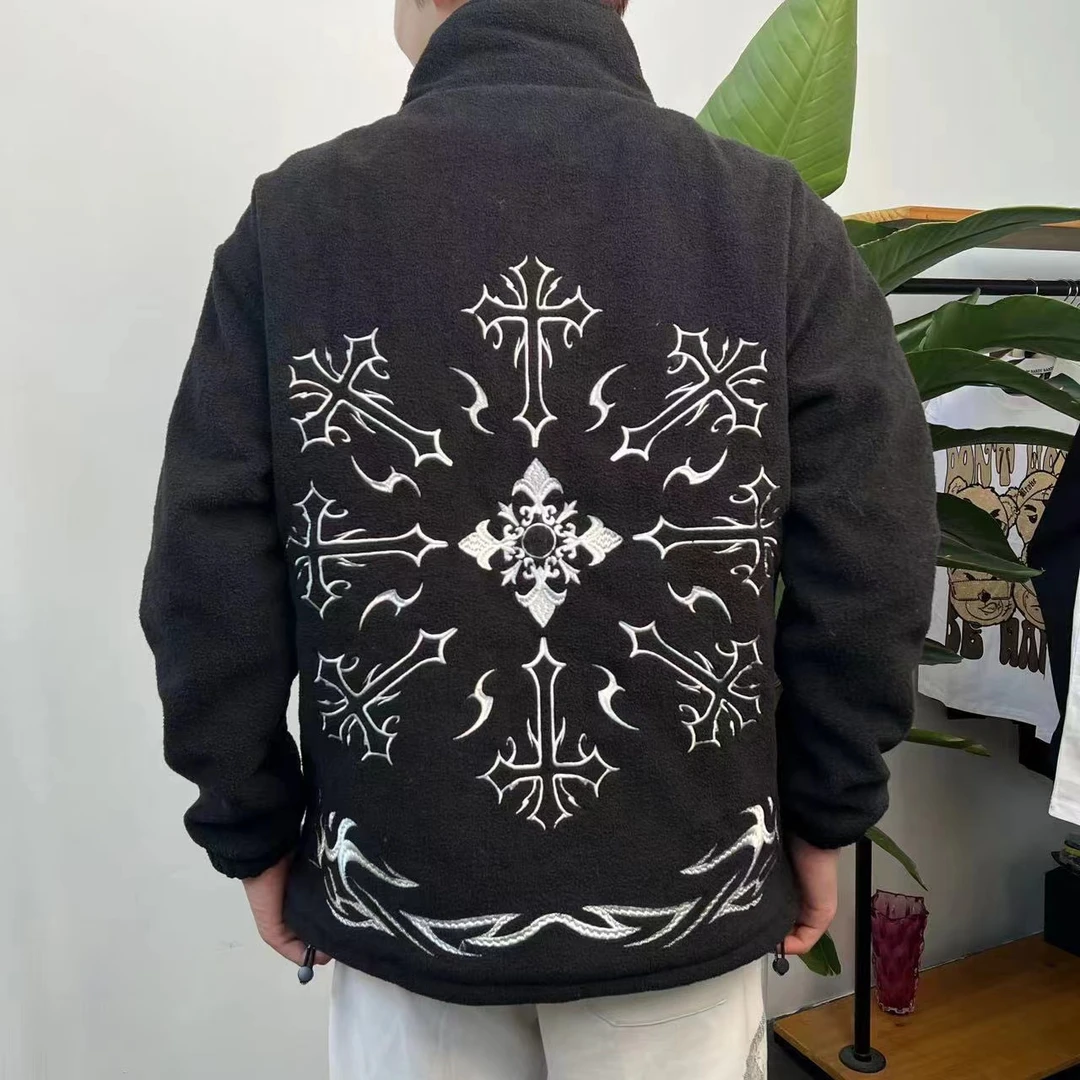 HH 潮牌中性秋冬季重工刺绣半拉链厚款外套 KJ356