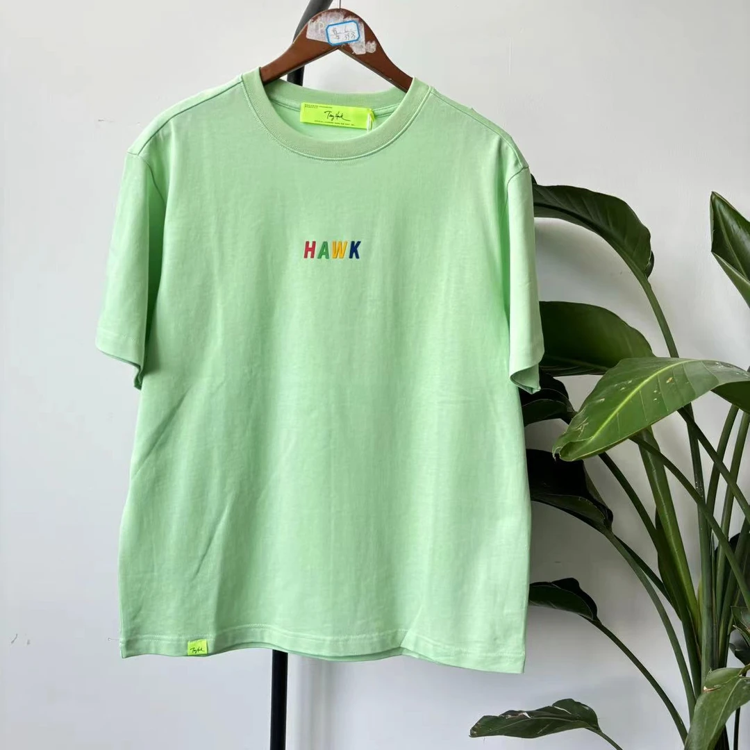 S-13  24夏季潮牌情侣款胸口彩色字母刺绣休闲短袖T恤 0707R