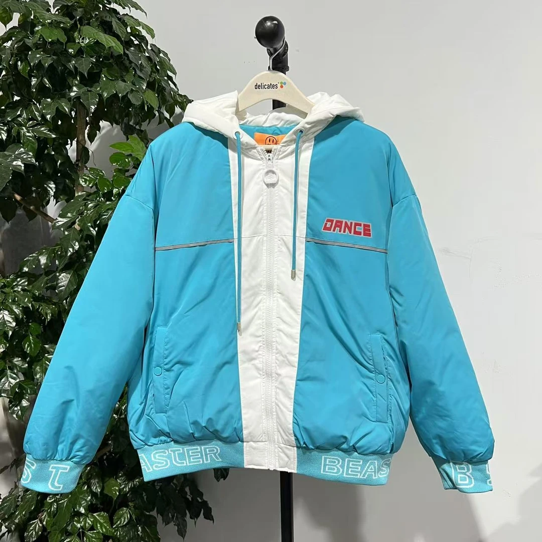 【鬼脸】M-24 24秋冬季情侣款拼色休闲连帽棉衣 61061