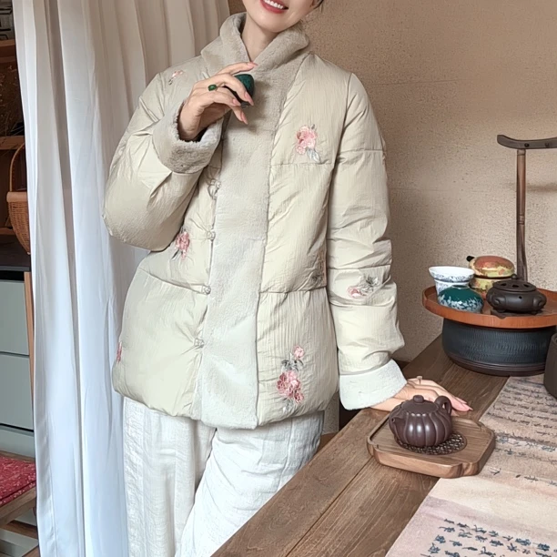 『蝶家』新中式复古文艺加厚保暖羽绒外套3185