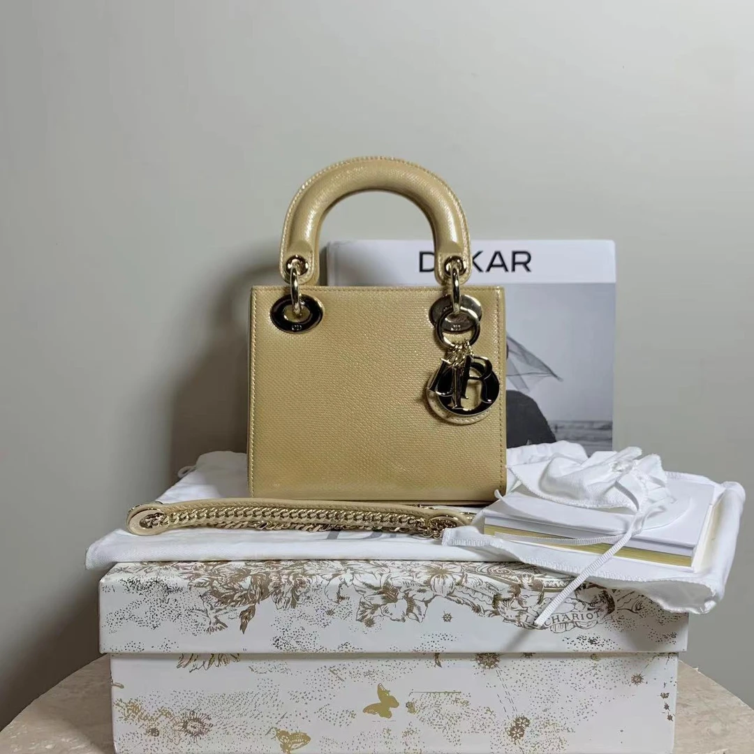 99新 DIOR/迪奥 壹臻/奶茶色非普三格戴妃手提包/32737815