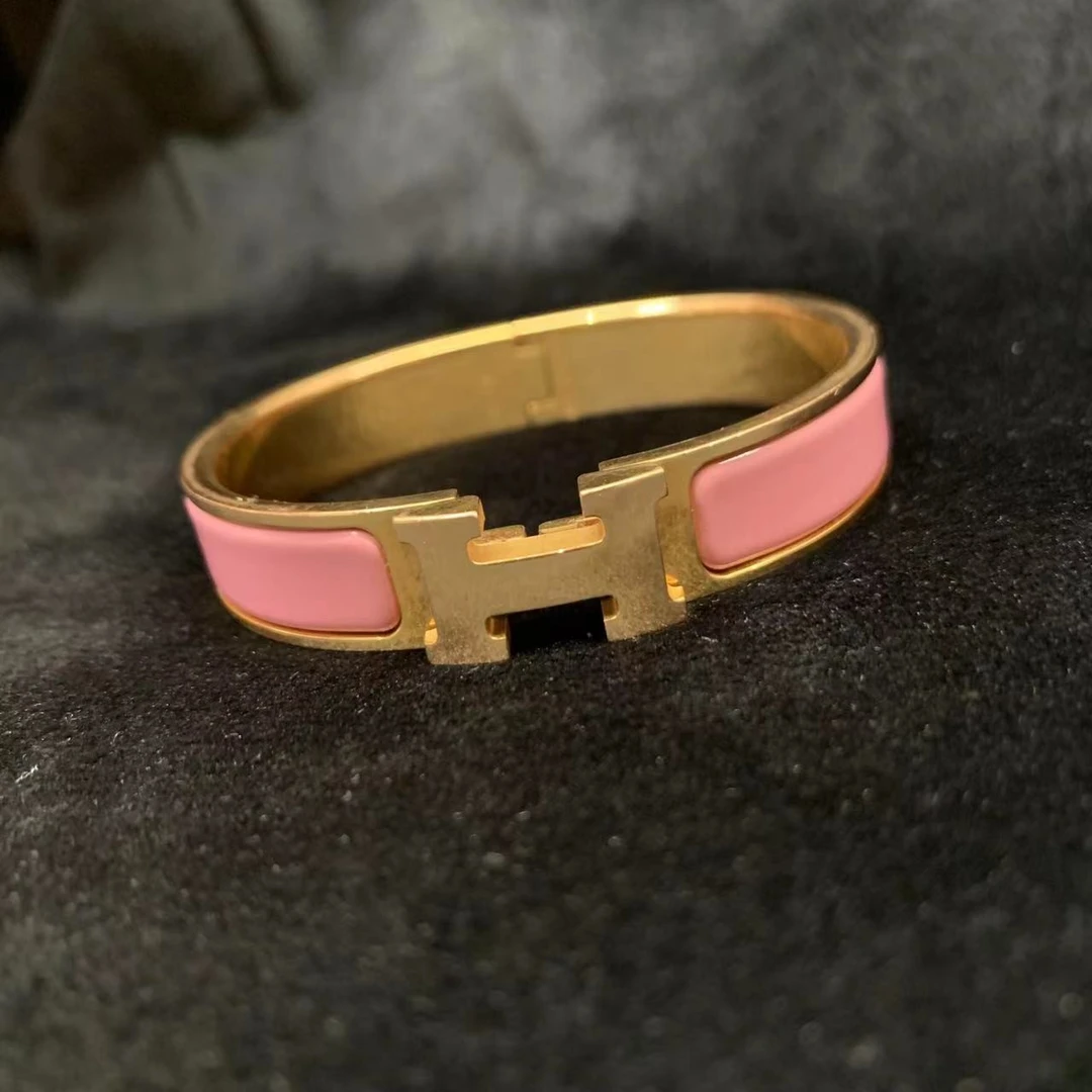 95新  壹臻中古/Hermes粉珐琅h手镯 76381040