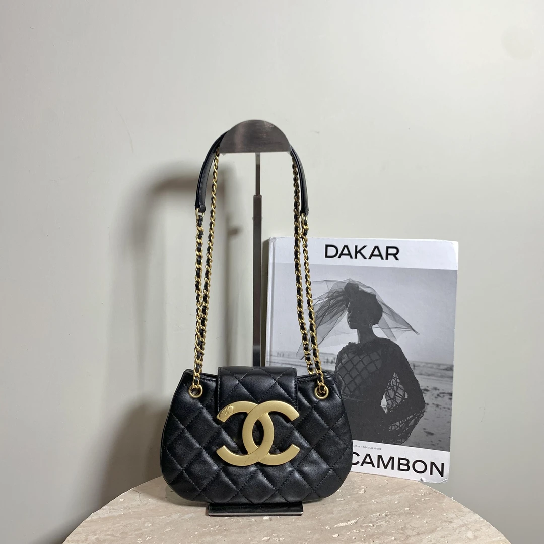 95新 Chanel/香奈儿 壹臻/24C黑金羊双C大logo腋下包小号14230036