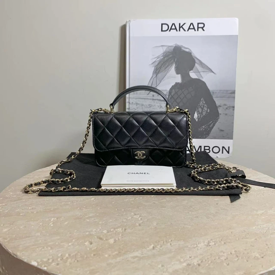 99新 Chanel/香奈儿 壹臻中古/24p黑金手柄手机包 84081937