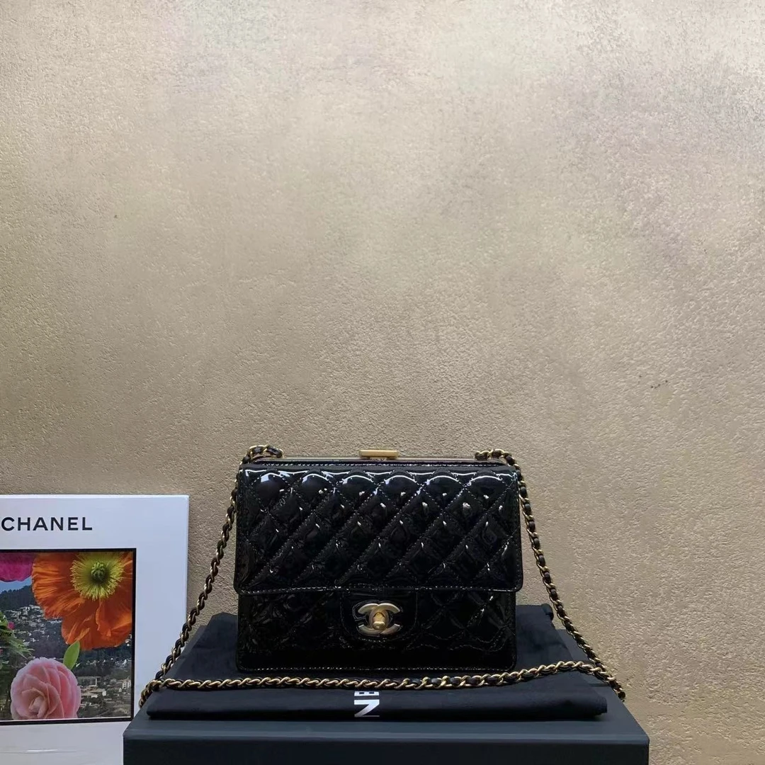 全新未使用 Chanel/香奈儿 壹臻中古/23K黑金漆皮晚宴包/18784298