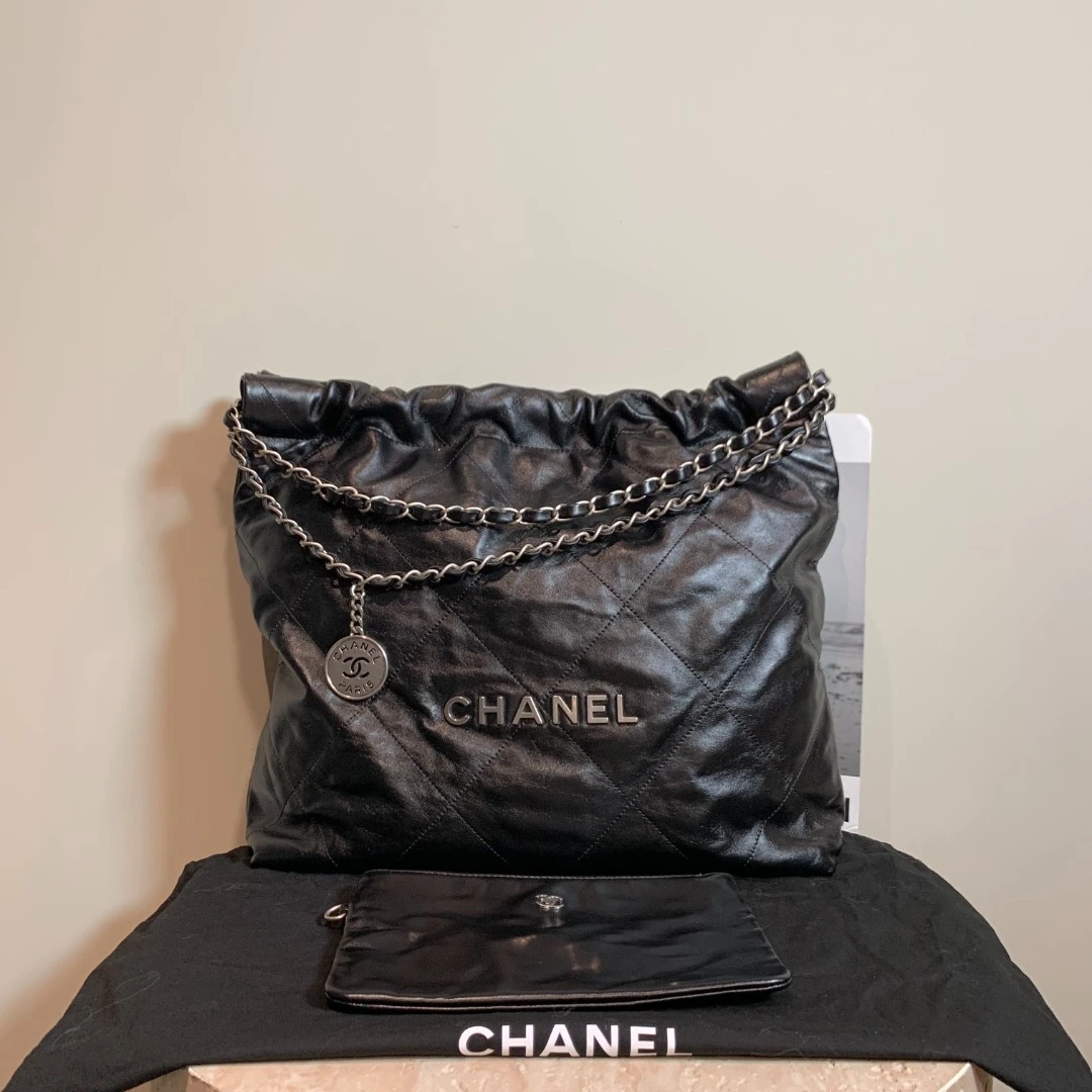 99新 Chanel/香奈儿 壹臻中古/23B 黑银22bag中号链条包/26017554