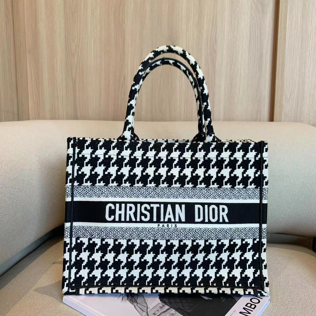 95新 DIOR/迪奥 壹臻中古/95新  黑白千鸟格tote中号 /92056441