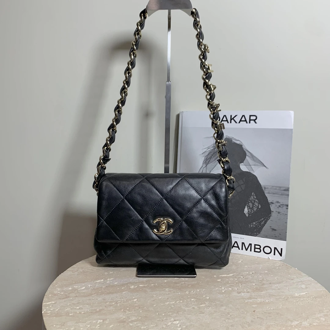 95新 Chanel/香奈儿 壹臻/21C黑金字母粗链条腋下包/68994535