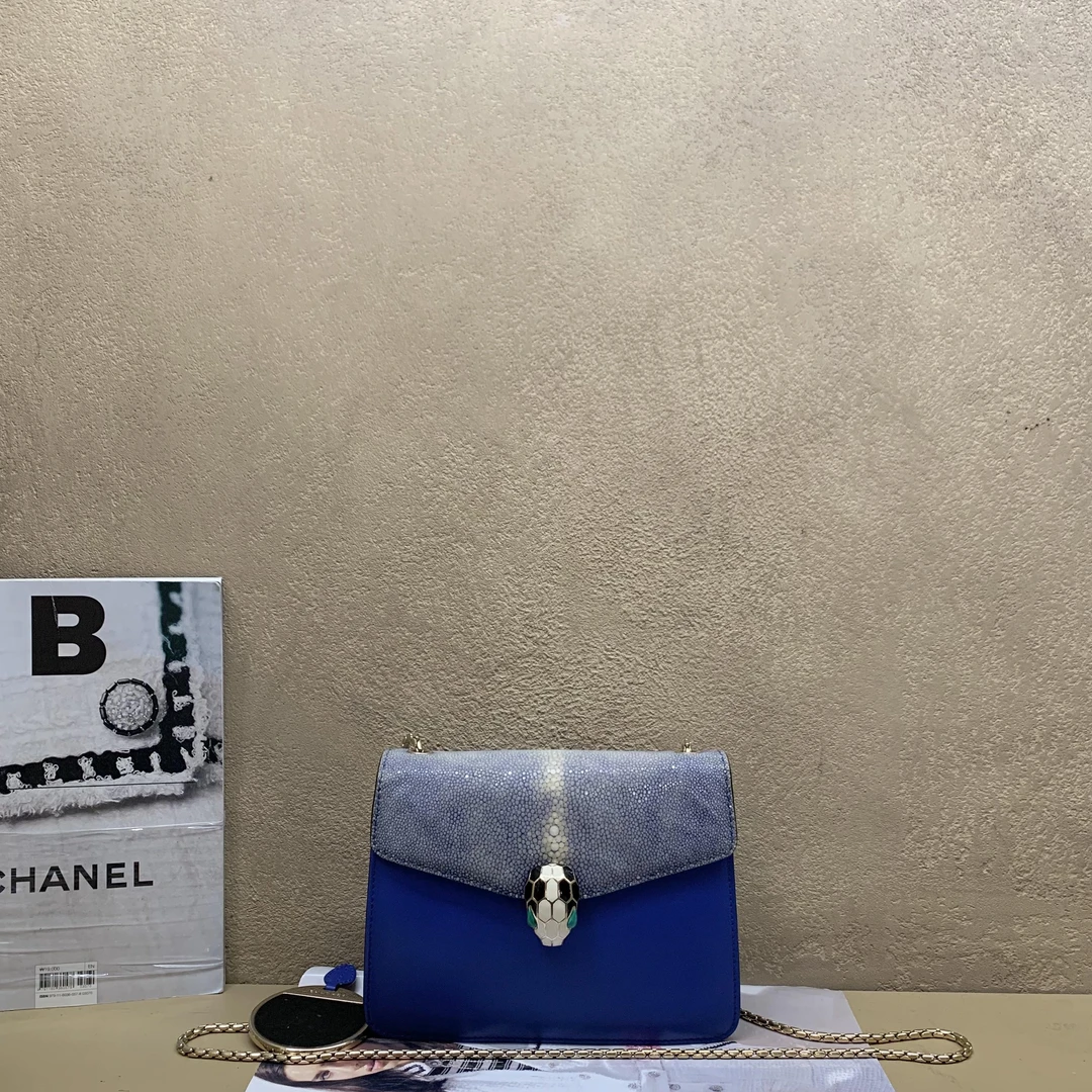 95新 BVLGARI/宝格丽 壹臻中古/蓝色拼珍珠小号 27149598