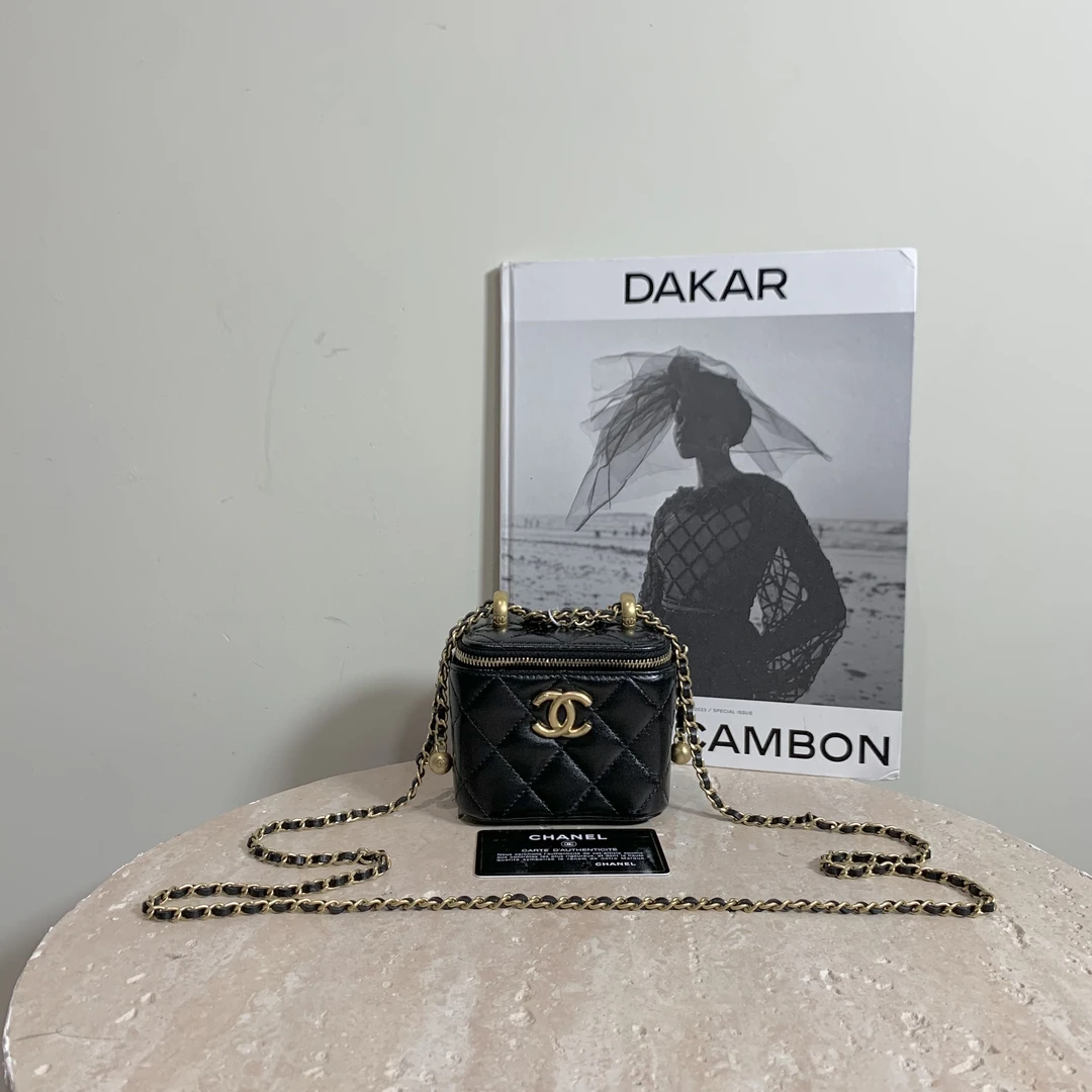 95新 Chanel/香奈儿 壹臻/31开 黑金mini双金珠盒子包/59269371