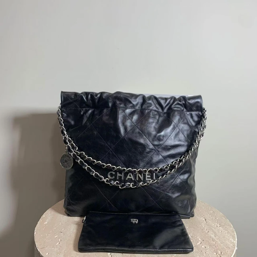 95新 Chanel/香奈儿 壹臻中古/黑银小号22bag单肩包/59218683
