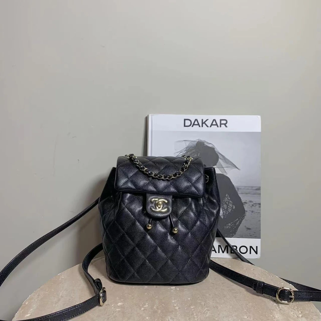 99新 Chanel/香奈儿 壹臻/24S黑金萨尔茨堡双肩包小号16388846