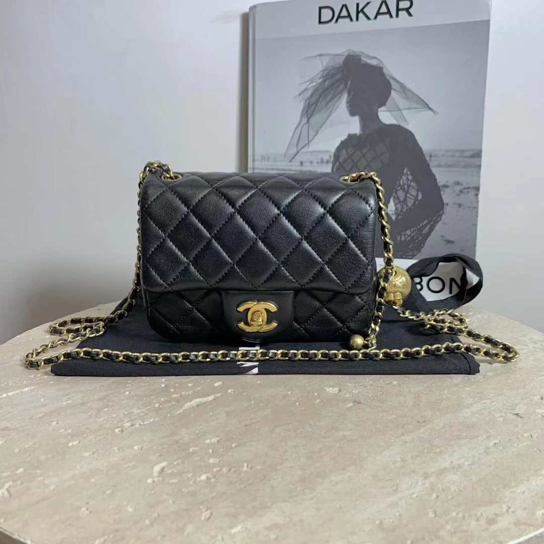 95新 Chanel/香奈儿 壹臻/30开 黑金金球方胖子包/69220009