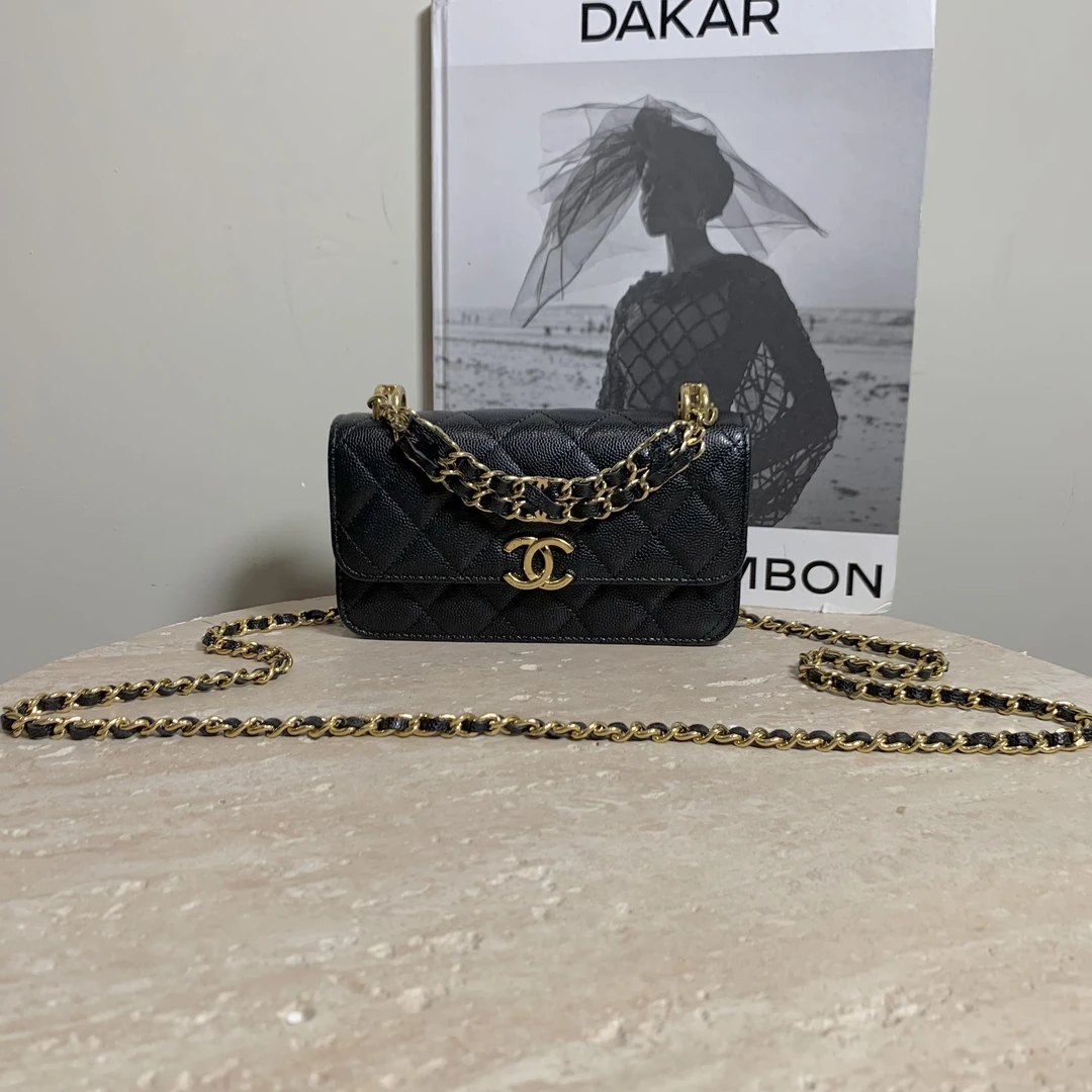 95新 Chanel/香奈儿 壹臻/22K 黑金手机包/dx1824
