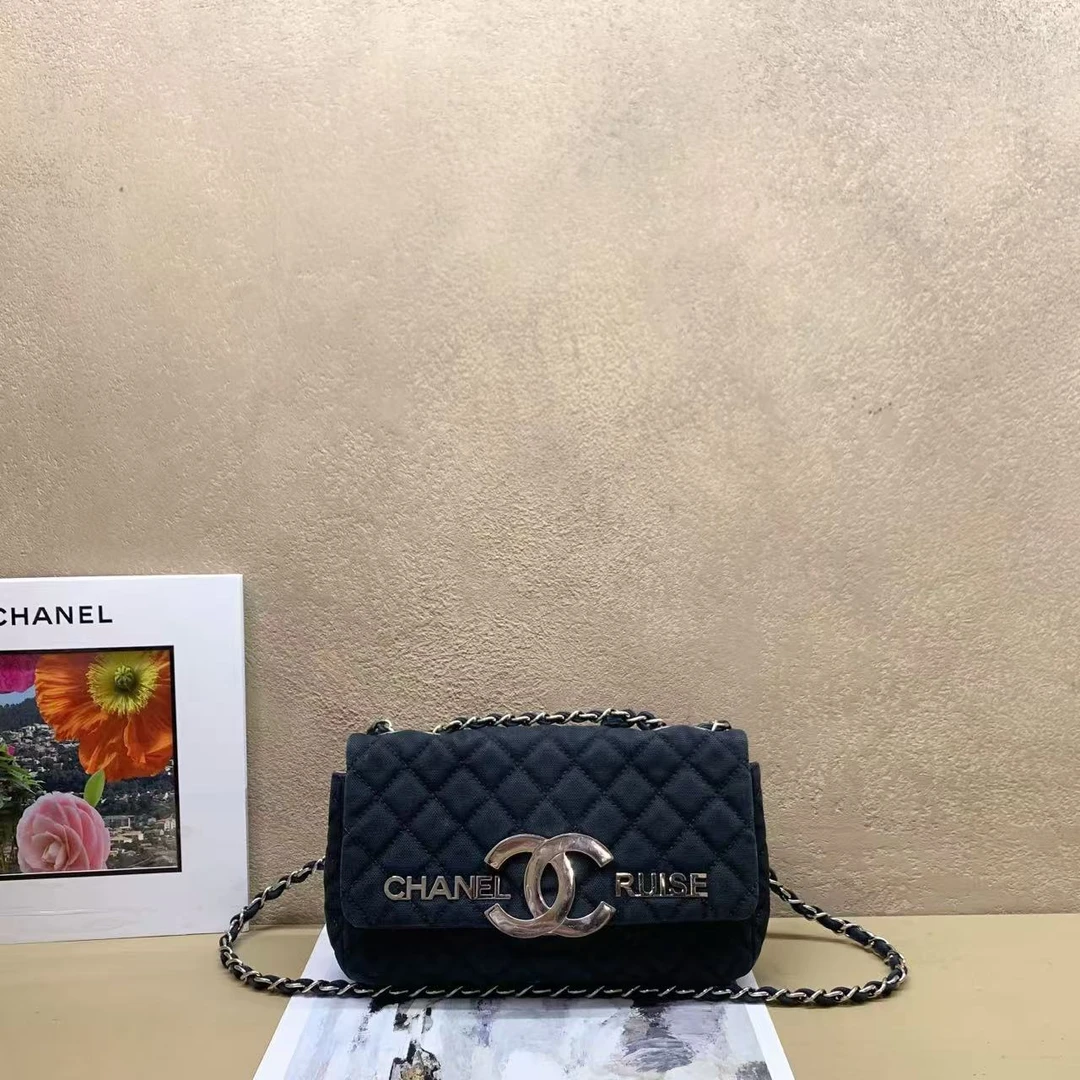 95新 Chanel/香奈儿 壹臻中古/12开 黑银帆布口盖包/89751436
