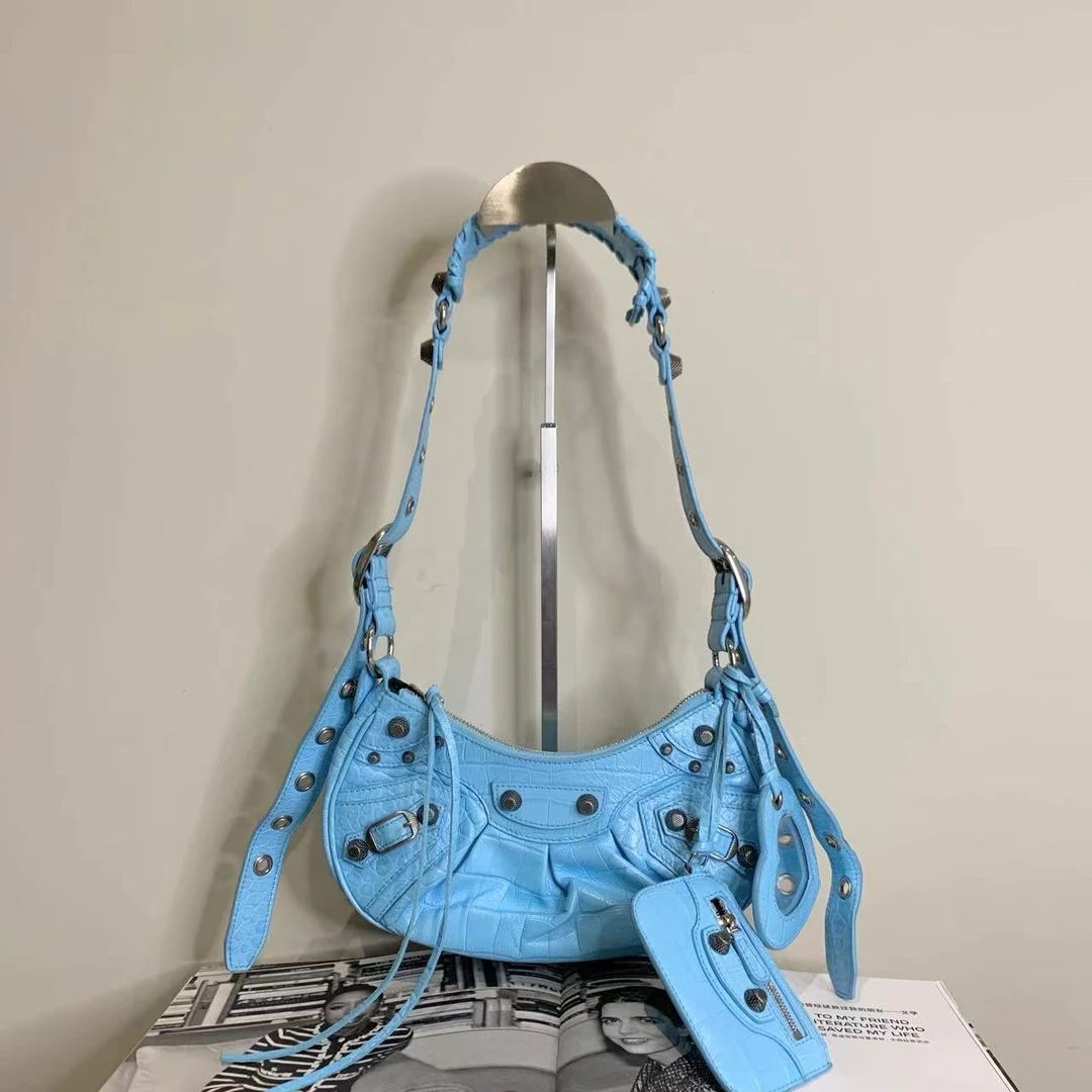 95新 Balenciaga/巴黎世家 壹臻/蓝色月牙机车包xs 18003010