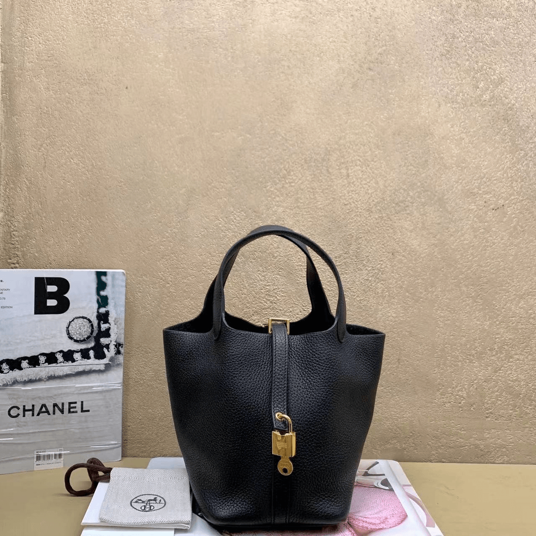 95新  壹臻中古/Hermes 黑金菜篮子18 y刻 79865650