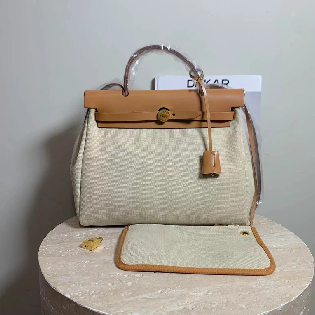 95新 Hermes/爱马仕 壹臻/U刻 冰川白帆布Herbag31包/82655938