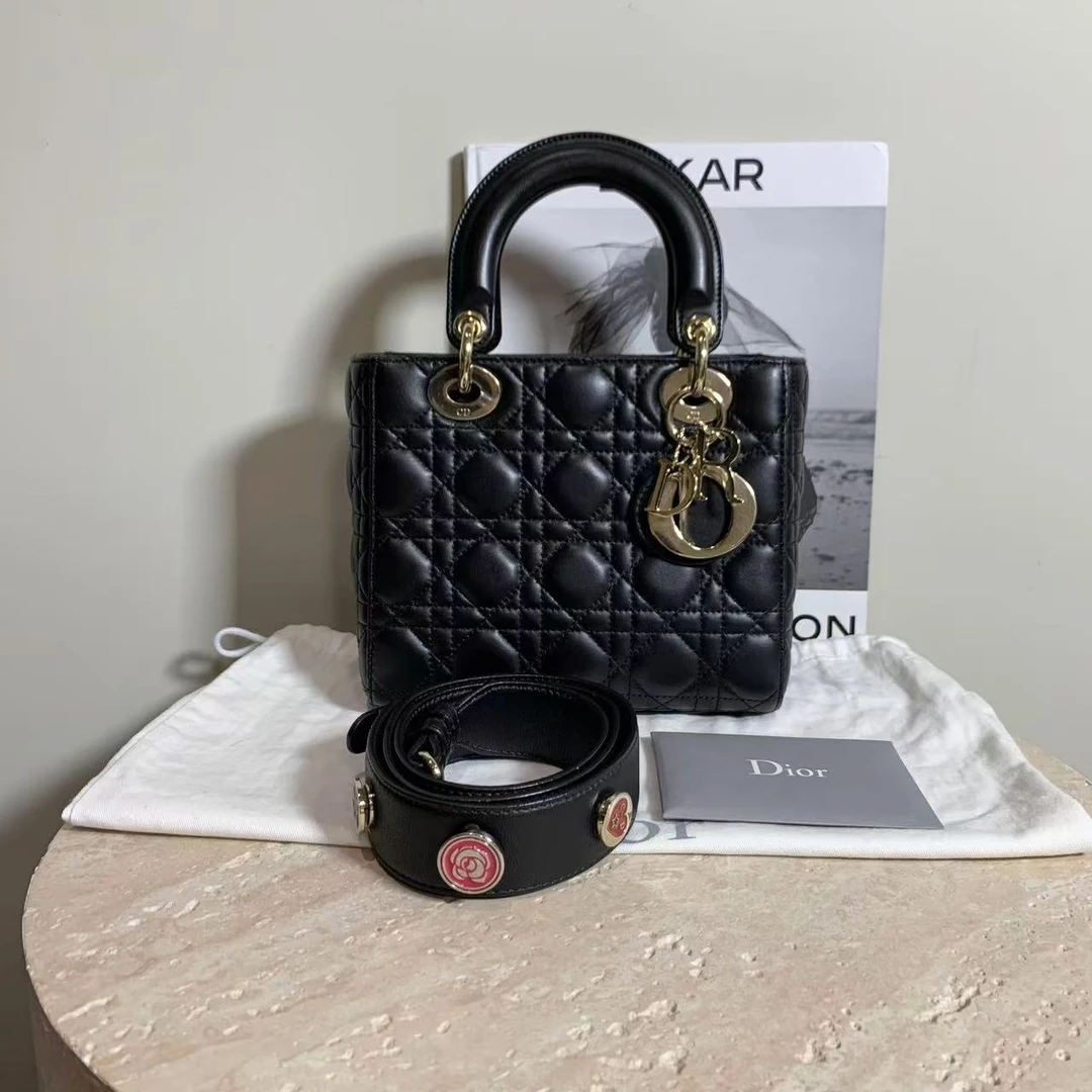 95新 DIOR/迪奥 壹臻/黑金徽章款四格戴妃手提包/17061667