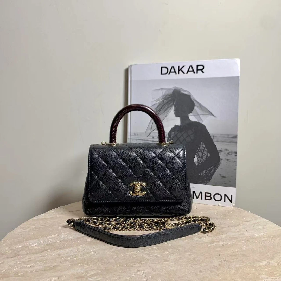 95新 Chanel/香奈儿 壹臻中古/23C黑金珐琅链条口盖包/11628371