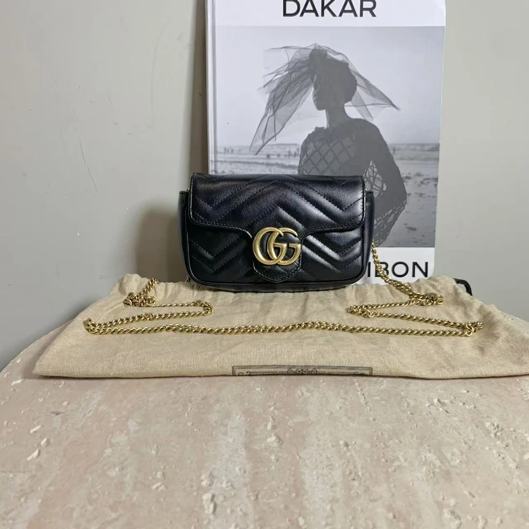 95新 GUCCI/古驰 壹臻/黑金马蒙mini链条包/16247856