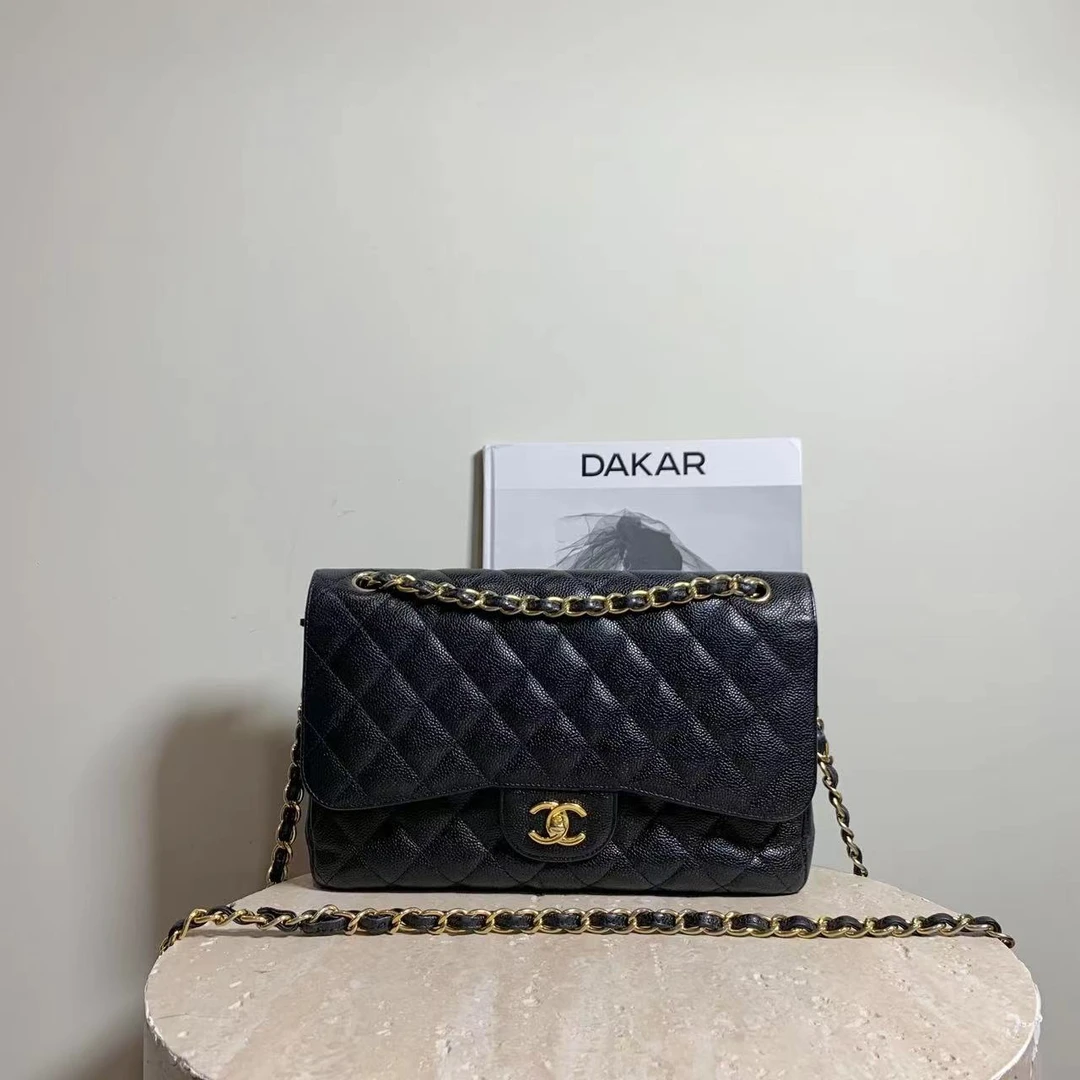 95新 Chanel/香奈儿 壹臻/19开 黑金荔枝iumbo单肩包/71306540