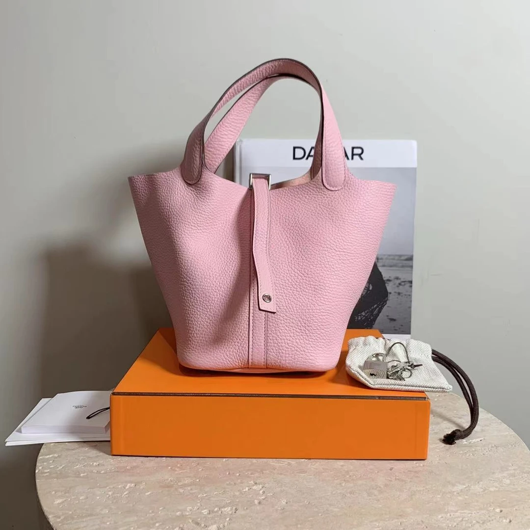 99新 Hermes/爱马仕 壹臻/B刻 tc皮 3Q樱花粉菜篮子18包/10543000