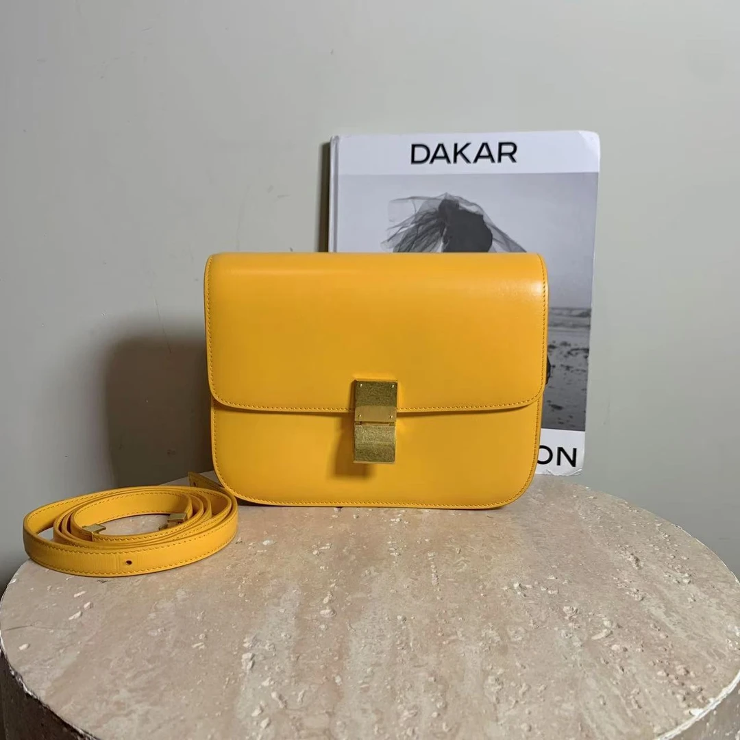 95新 Celine/思琳 壹臻/中号芒果黄box斜挎包/13468394
