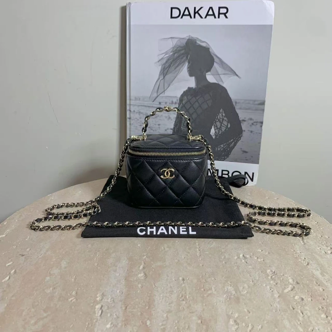95新 Chanel/香奈儿 壹臻/23K黑金双C手柄mini盒子包/38877534