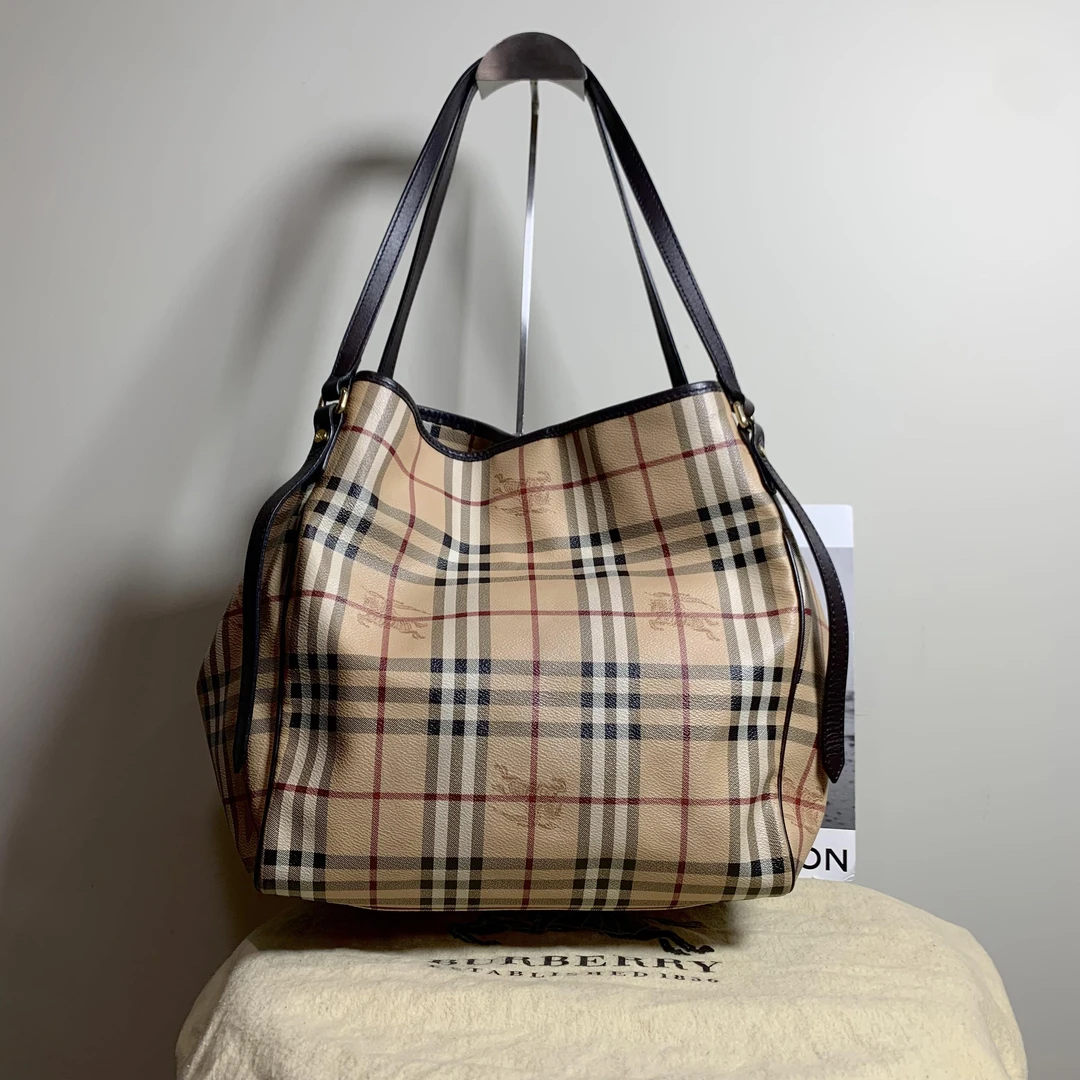 95新 BURBERRY/博柏利 壹臻中古/棕色战马格纹子母tote 60225394