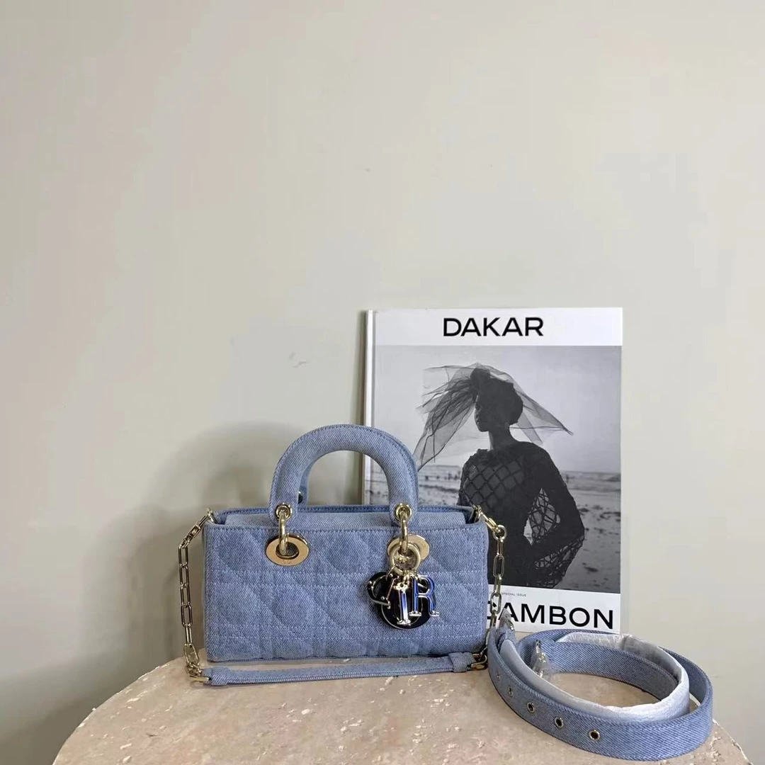 95新 DIOR/迪奥 壹臻中古/D-joy 牛仔蓝横版小号手提包/27609967