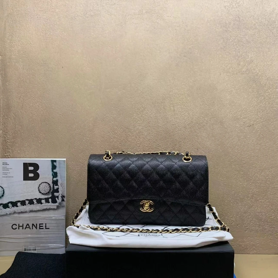 95新  壹臻中古/Chanel黑金荔枝牛cf中号 30开 /dx1522