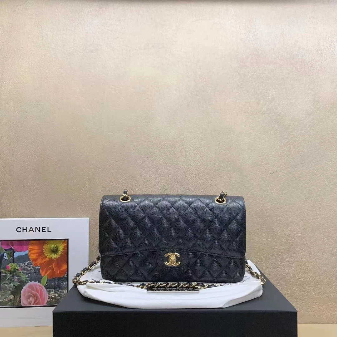99新 Chanel/香奈儿 壹臻中古/28开 黑金荔枝CF单肩包/33294789
