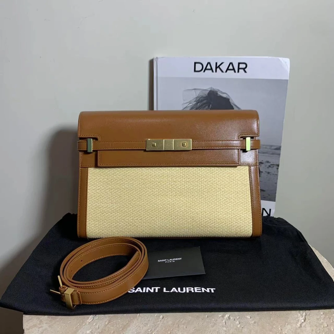 全新未使用 YSL/圣罗兰 壹臻/焦糖色拼编织曼哈顿包/51747822