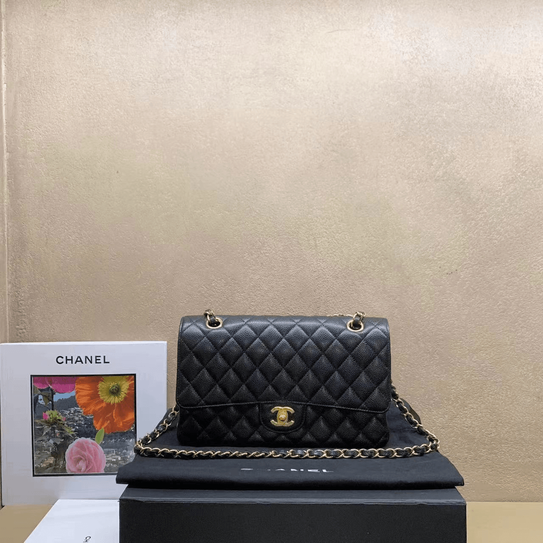 99新 Chanel/香奈儿 壹臻/黑金荔枝cf中号包 19开 / 93528048