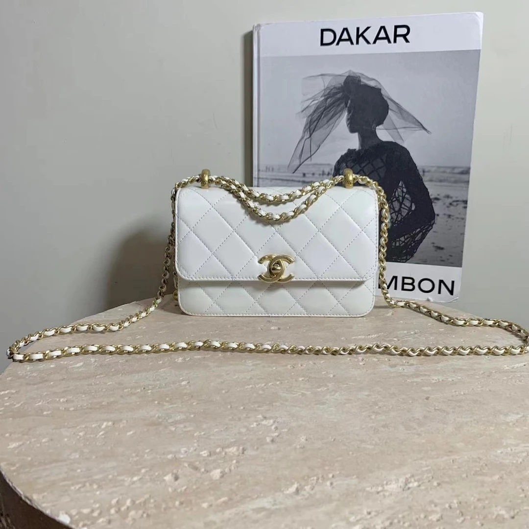 95新 Chanel/香奈儿 壹臻/21A 白金双金珠口盖包/44750340