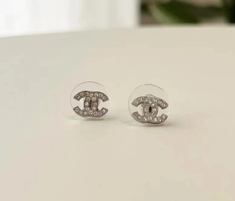 95新  壹臻中古/chanel 双C水钻耳钉 98114416