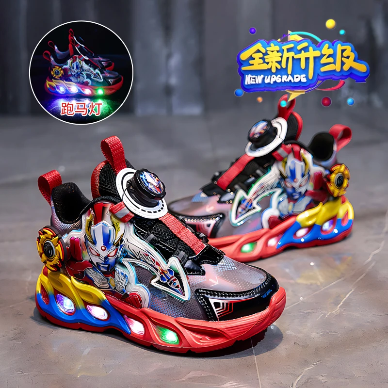 赛罗带灯男童鞋子2025春秋季新款儿童发光鞋帅气软底男孩运动迪迦