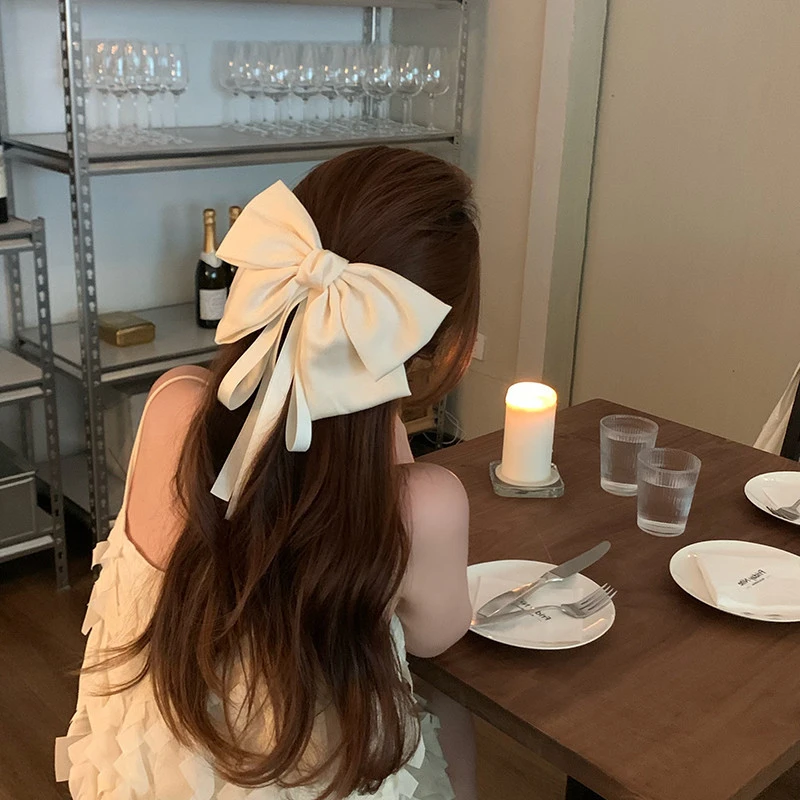 包邮甜美大蝴蝶结飘带发夹女高级感后脑勺顶夹弹簧夹发卡夹子发饰
